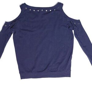Rebecca Minkoff Cold Shoulder Boatneck Grommets Navy Blue Long Sleeve XS